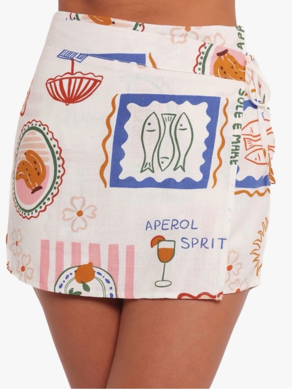 Petal & Pup Thorrah Linen Italian-Print Wrap Skort